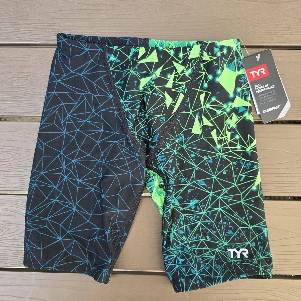 TYR Youth Boy's Durafast Elite Orion Green Allover Jammer Sz 24 NEW